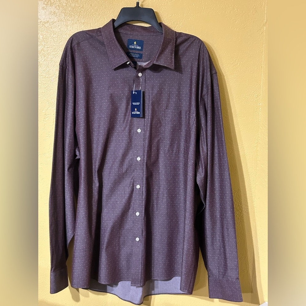 Stafford Men's Burgundy  Dot Dress Shirt. Size XXL